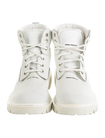 Heron Preston Leather Graphic Print Combat Boots