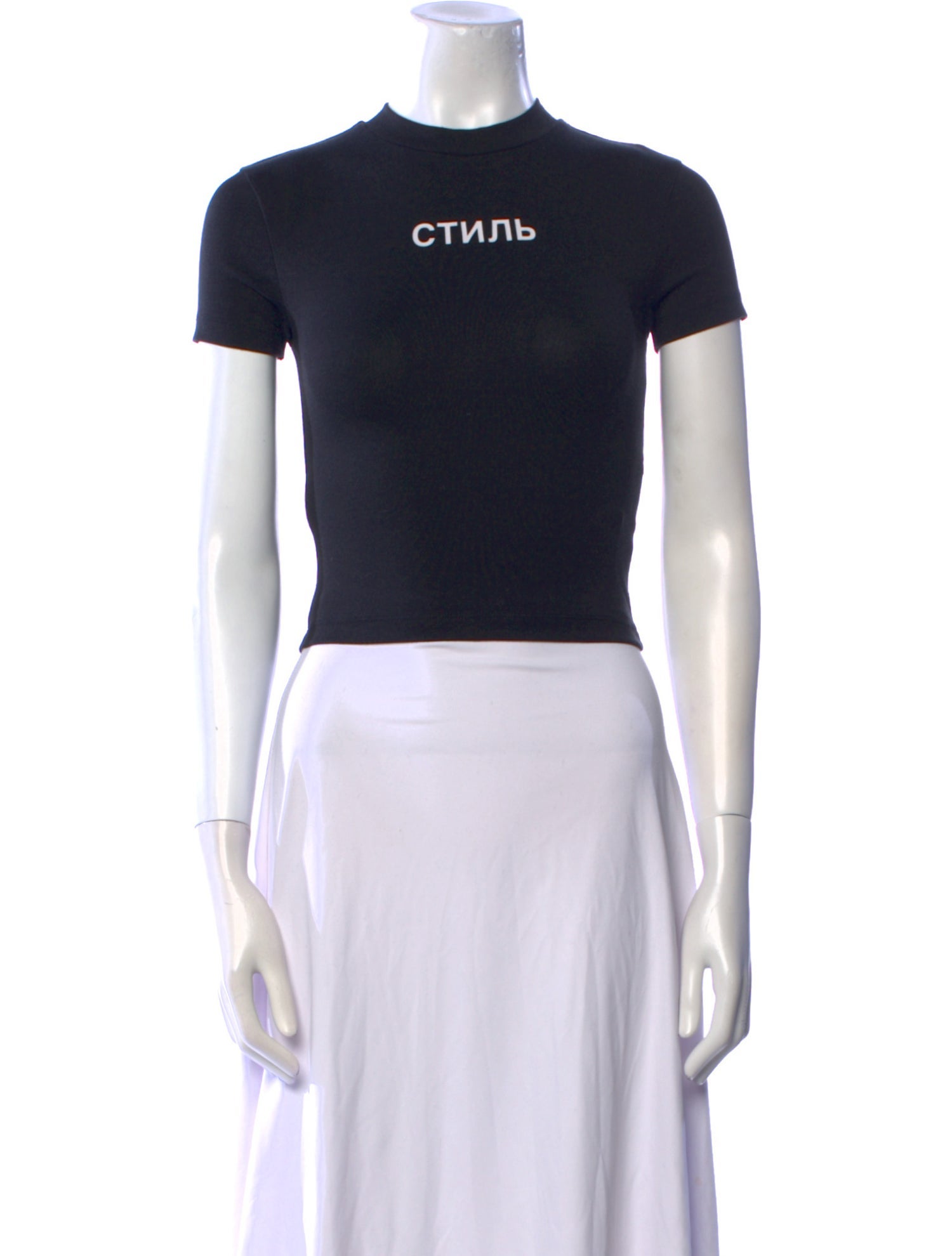 Heron Preston Graphic Print Mock Neck Crop Top