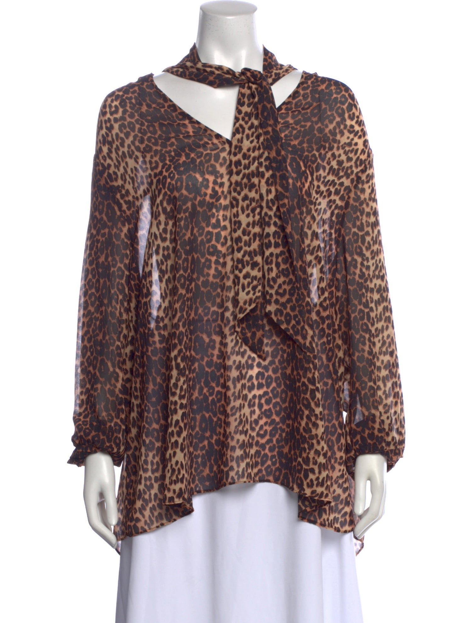 11 Honoré Animal Print Tie Neck Blouse
