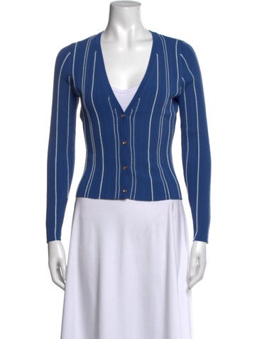 Pre-owned Hevron Striped V-neck Sweater W/ Tags In Blue