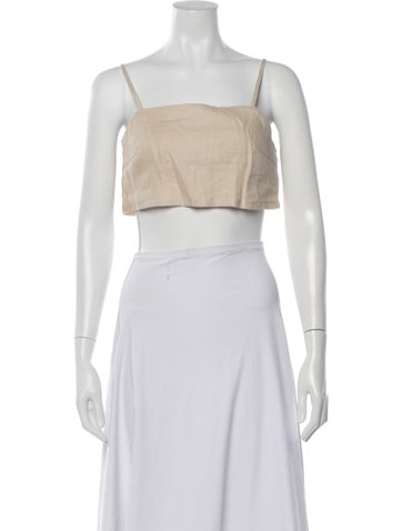 Pre-owned Hevron Linen Square Neckline Crop Top W/ Tags In Neutrals