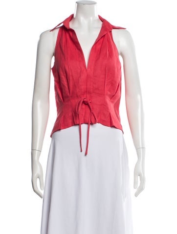 Pre-owned Hevron Linen V-neck Top In Red