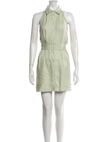 Pre-owned Hevron Linen Mini Dress In Green