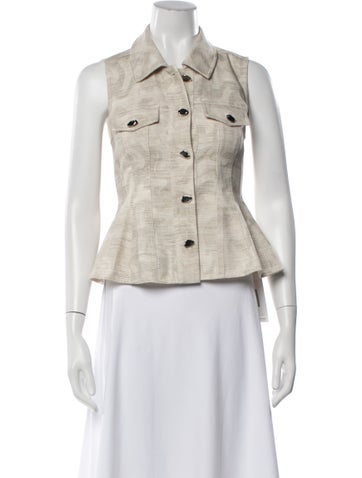 Pre-owned Hevron Patterned Sleeveless Button-up Top W/ Tags In Neutrals