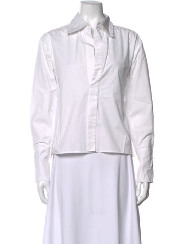 Pre-owned Hevron Long Sleeve Button-up Top In White