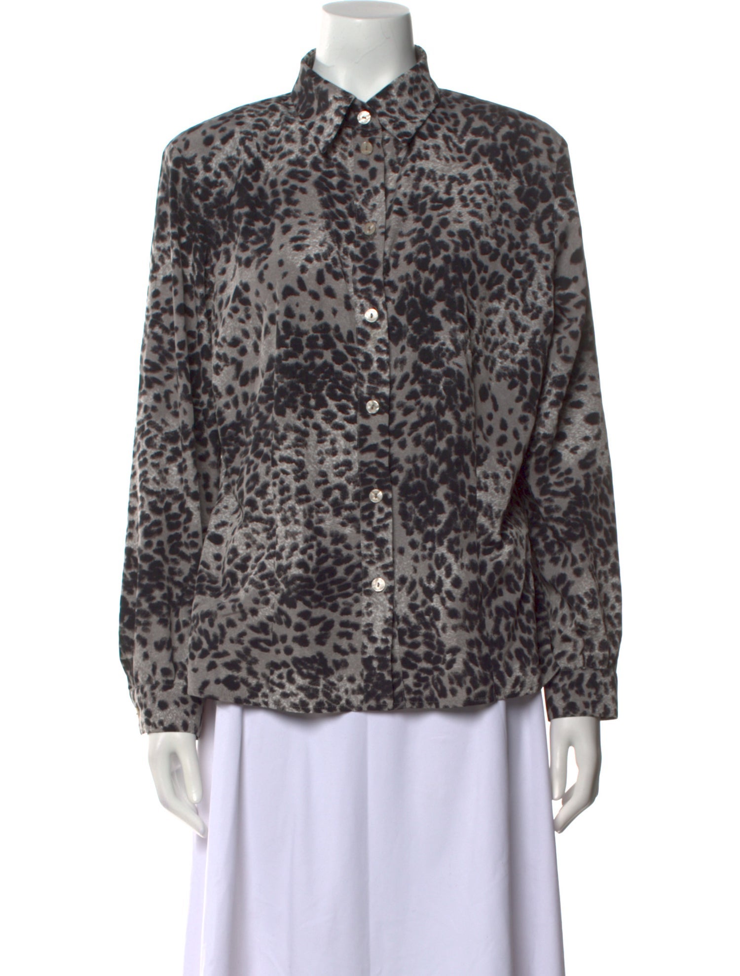 Hucke Animal Print Long Sleeve Button-Up Top