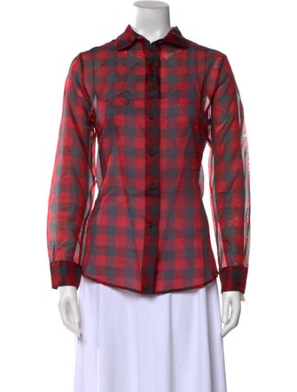 Harvey Faircloth Plaid Print Long Sleeve Button-Up Top