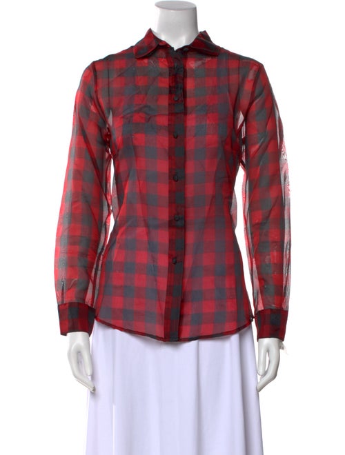 Harvey Faircloth Plaid Print Long Sleeve Button-Up Top