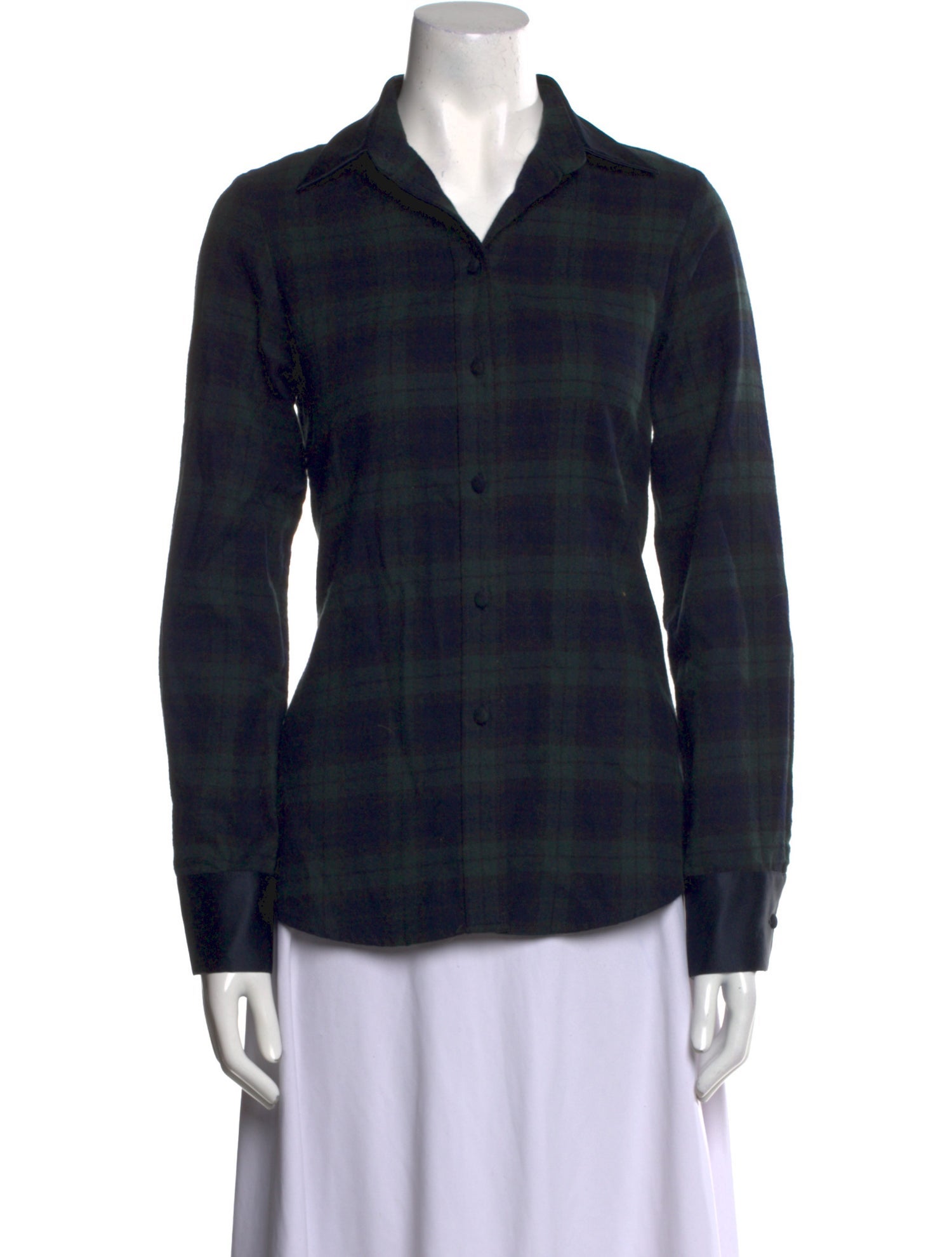 Harvey Faircloth Plaid Print Long Sleeve Button-Up Top