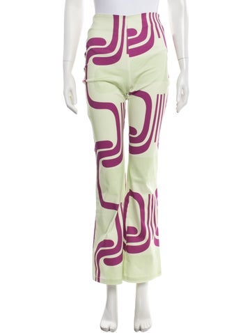 Pre-owned Hosbjerg Printed Flared Pants In Green