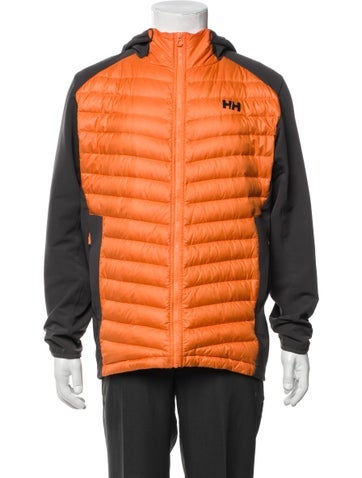 Pre-owned Helly Hansen Colorblock Pattern Puffer Coat In Orange