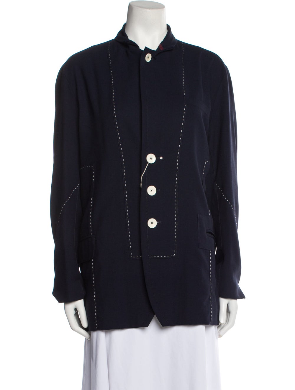 High Virgin Wool Evening Jacket Blue Pointed Coll… - image 1