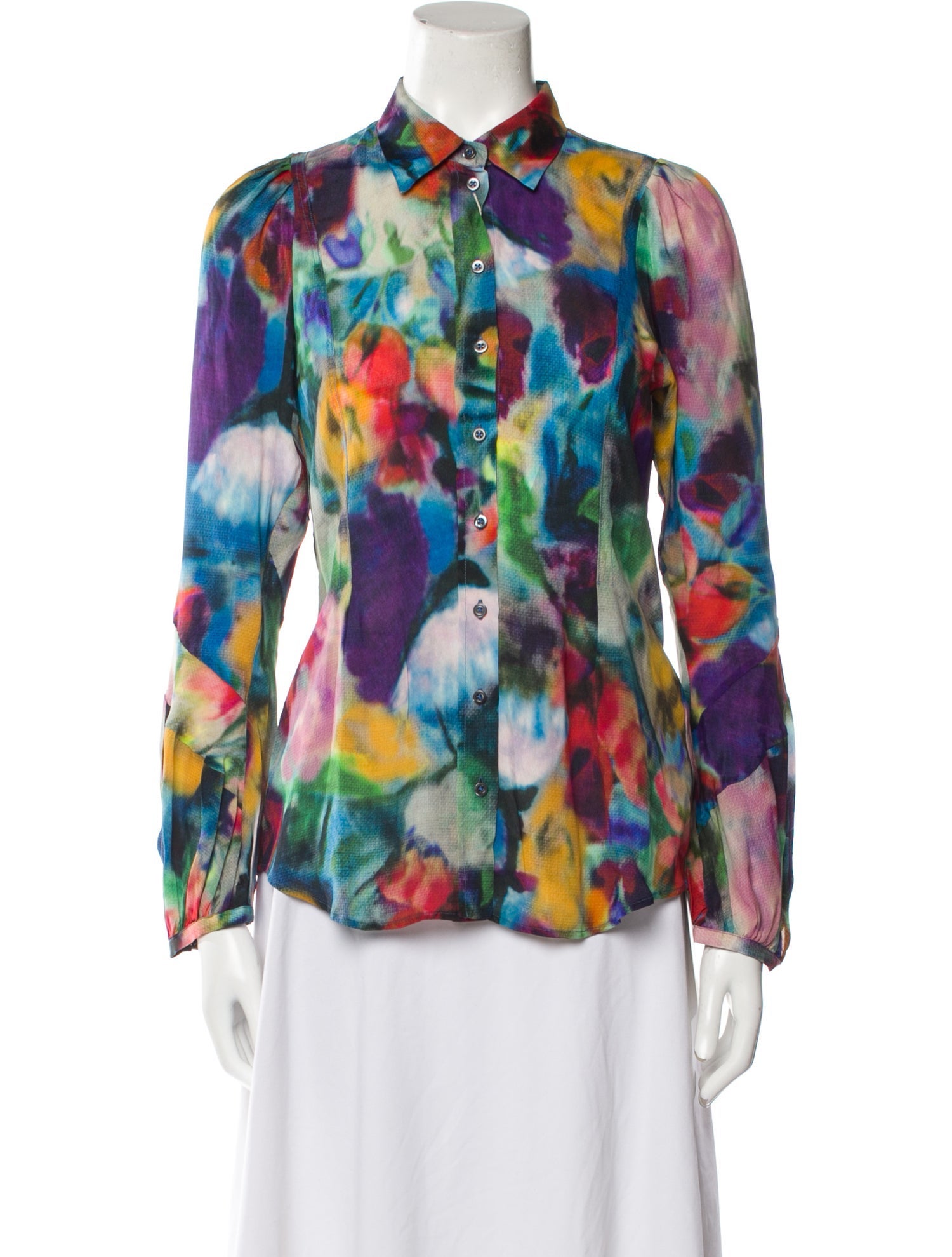 High Floral Print Long Sleeve Blouse