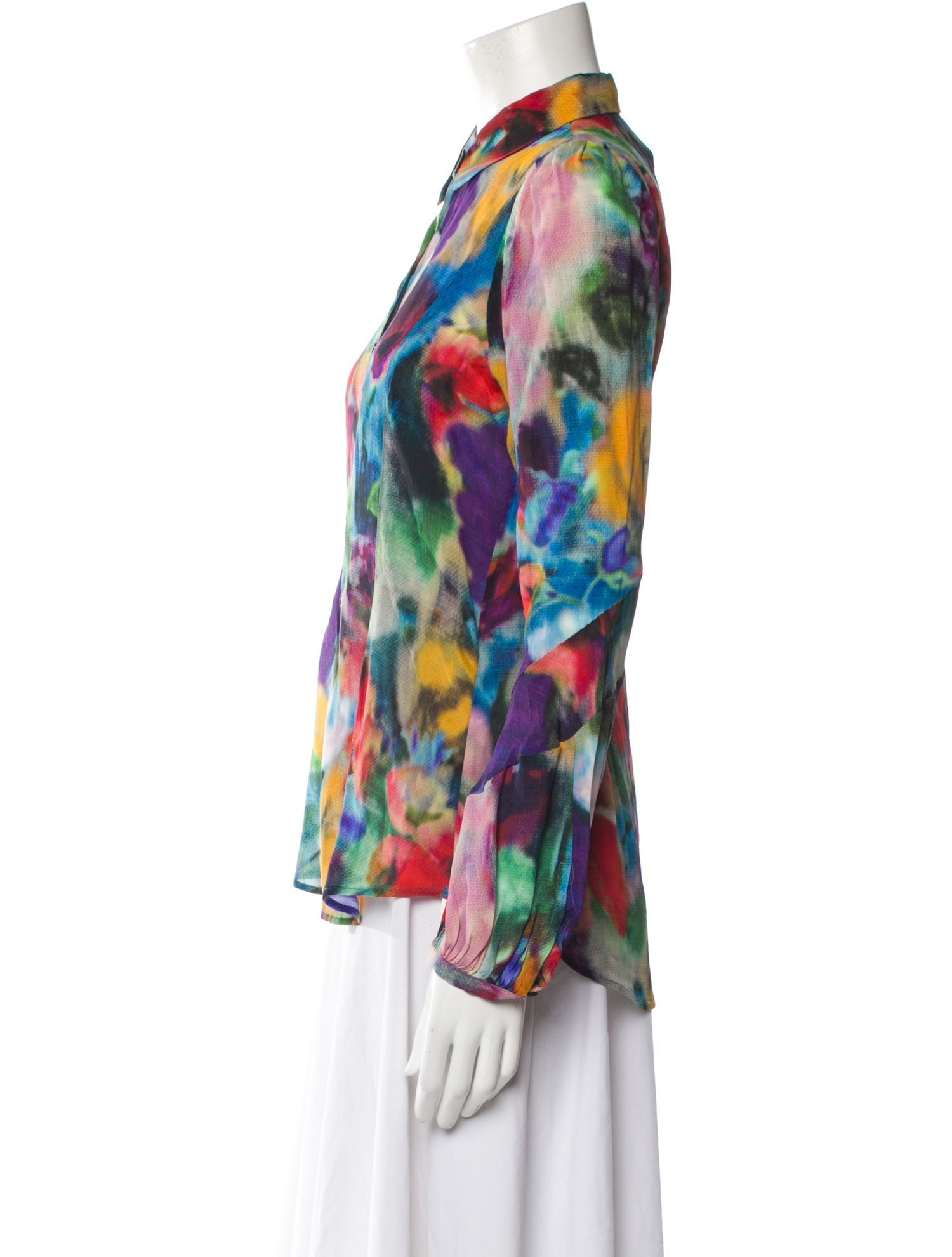High Floral Print Long Sleeve Blouse