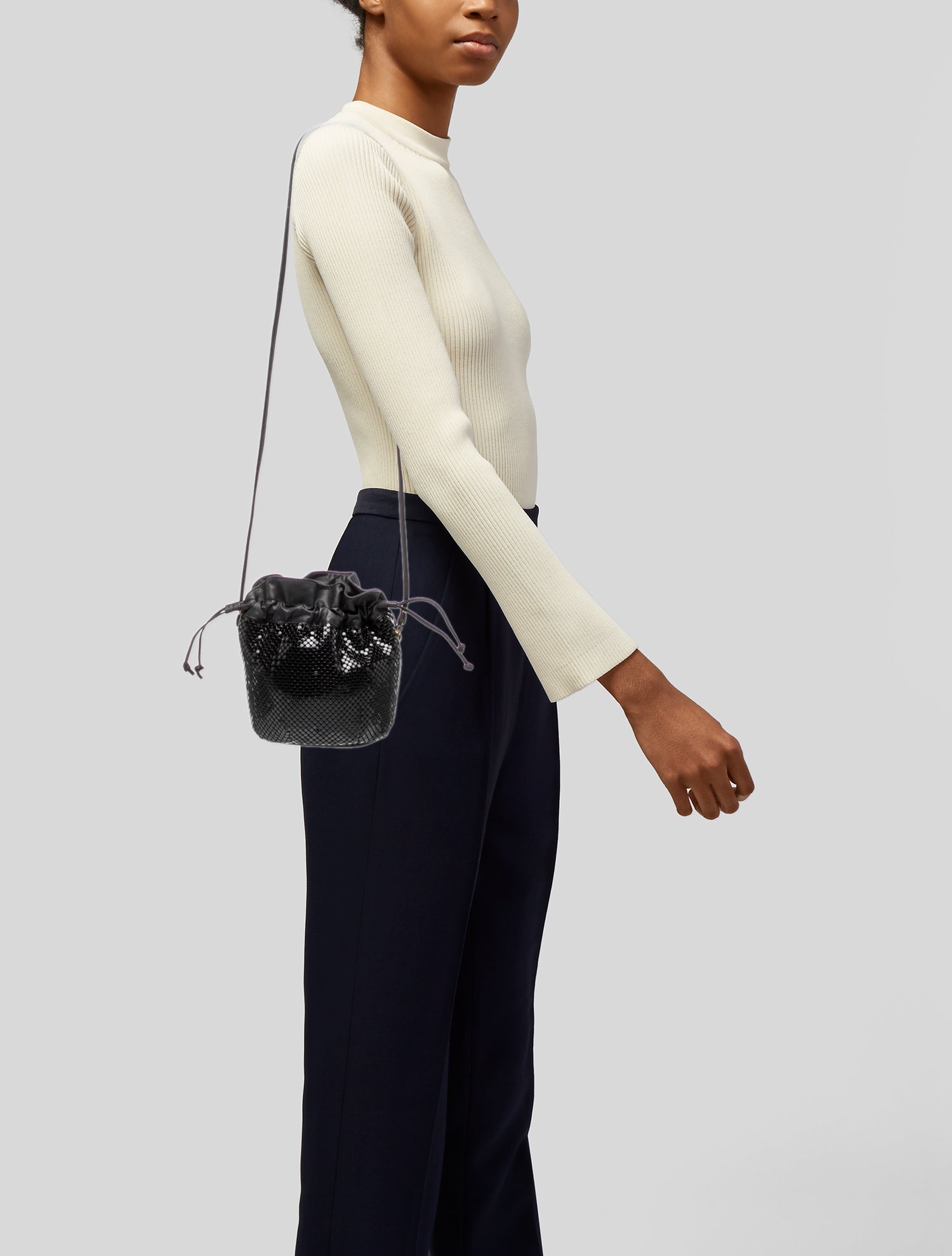 Whiting & Davis Leather Bucket Bag