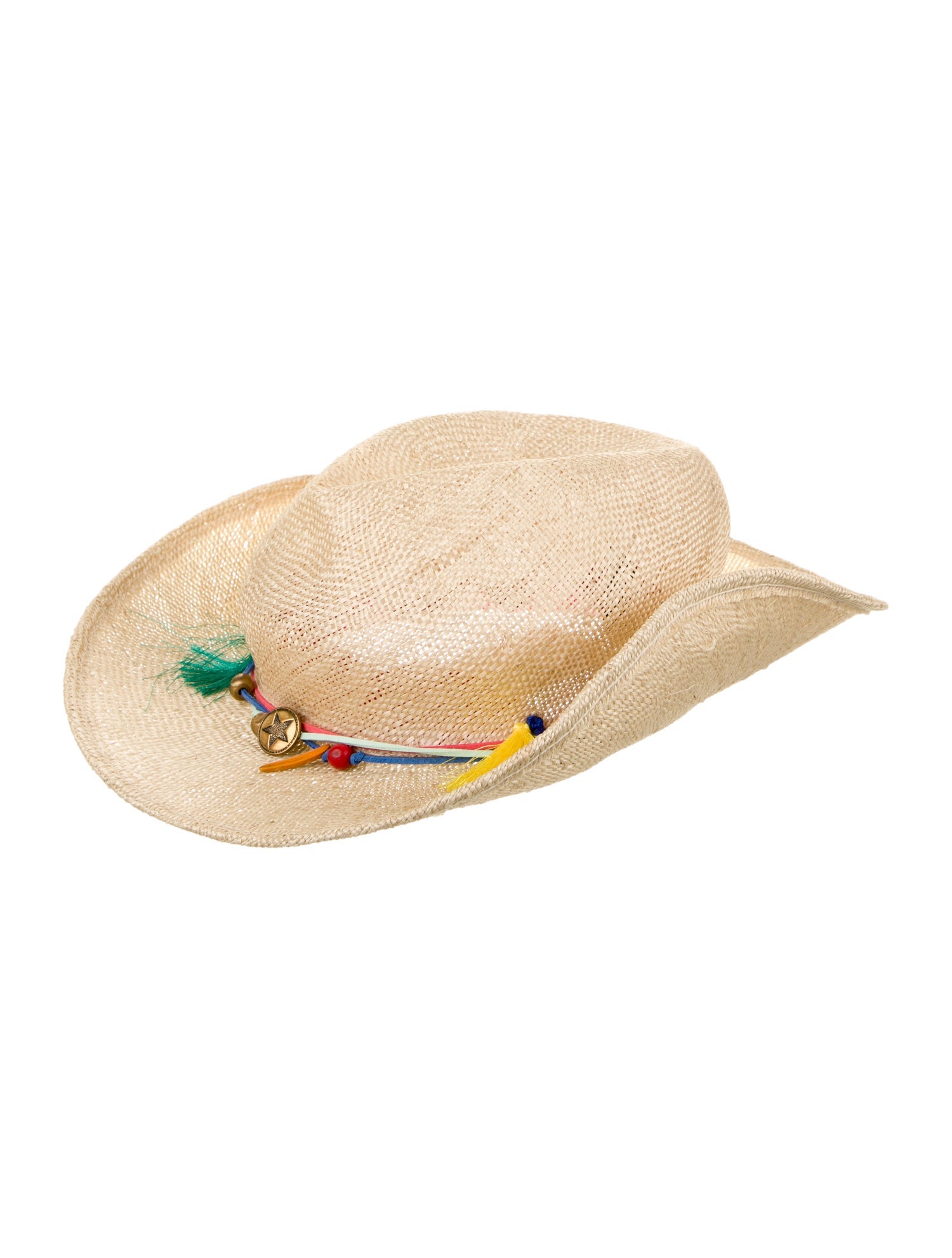 House of Lafayette Neutral Tassel And Leather Trimmed Straw Hat Neutrals Hats, Accessories