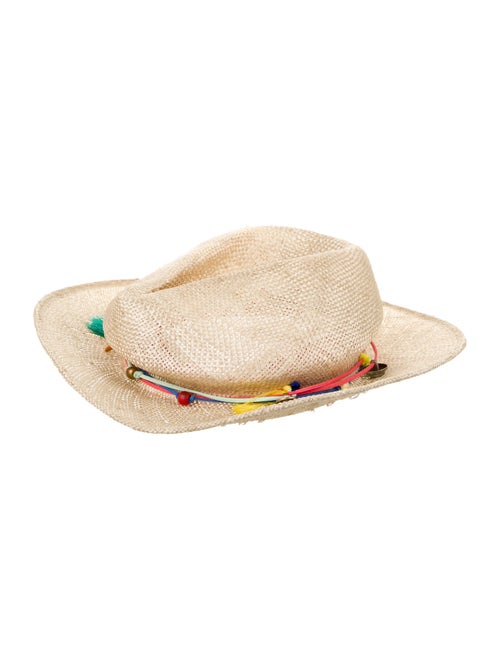 House of Lafayette Neutral Straw Tassel And Leather Trimmed Cowboy Hat