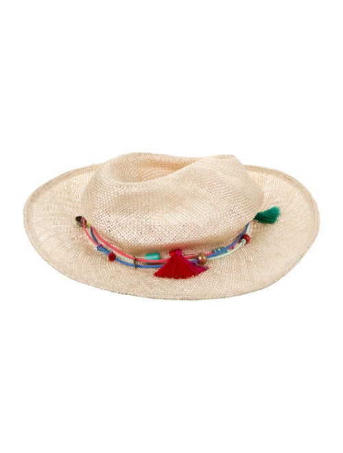 House of Lafayette Neutral Straw Tassel And Leather Trimmed Cowboy Hat