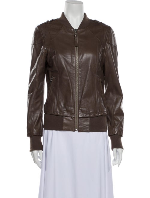 Mackage Lamb Leather Bomber Jacket Brown