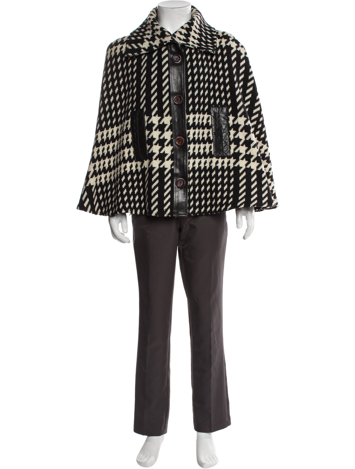 Mackage Wool Houndstooth Print Cape