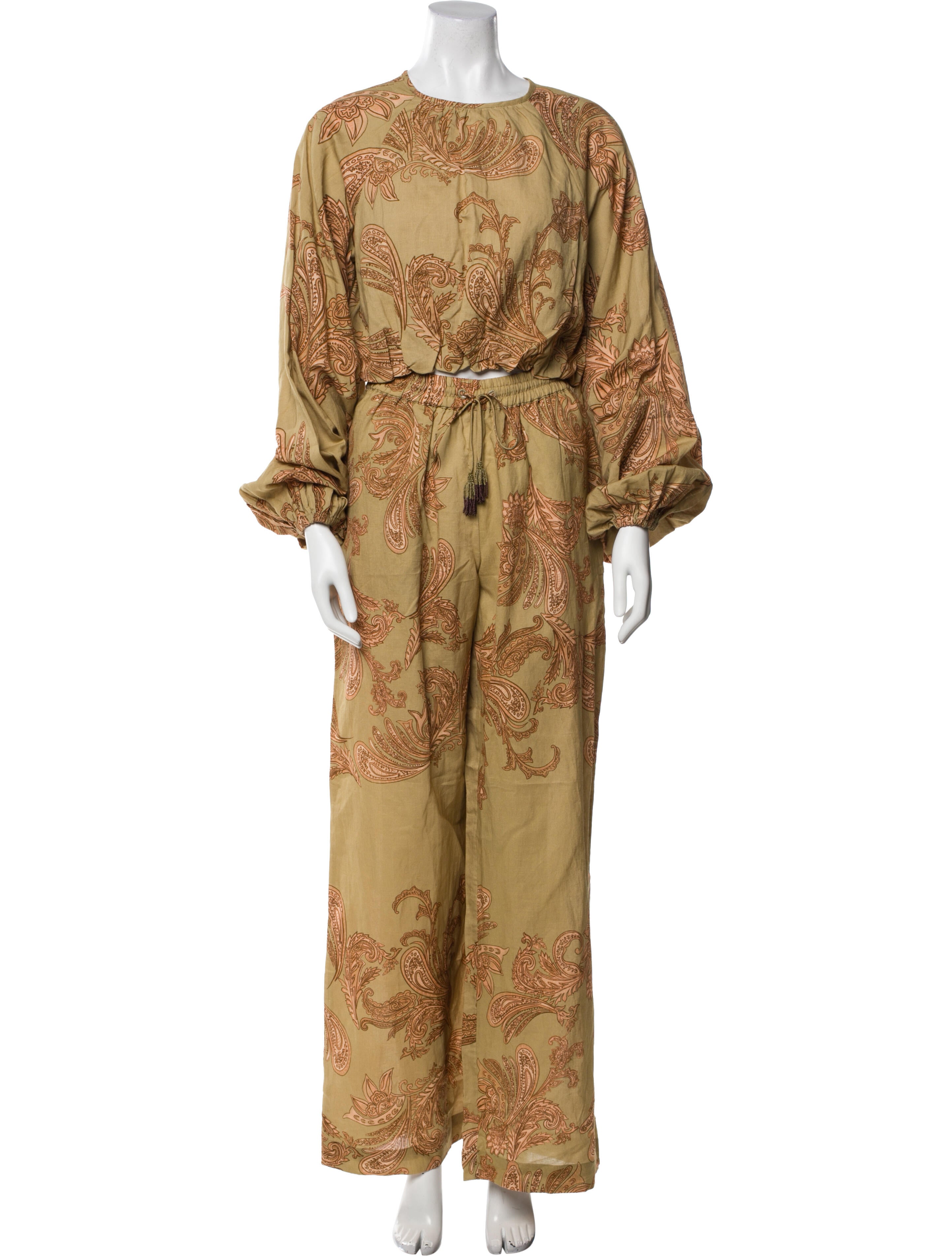 Hemant and Nandita Linen Paisley Print Pant Set w/ Tags