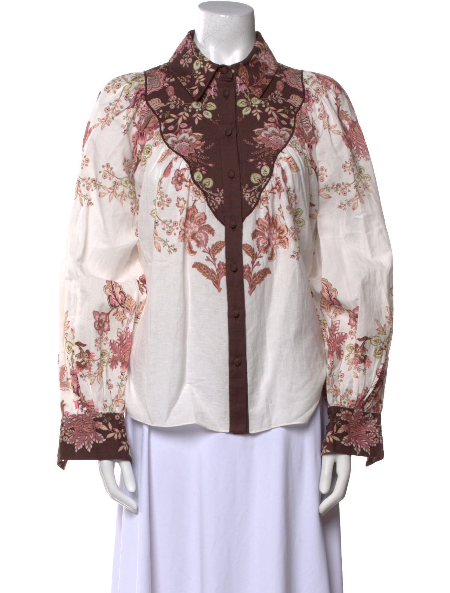 Hemant and Nandita Linen Floral Print Button-Up Top w/ Tags