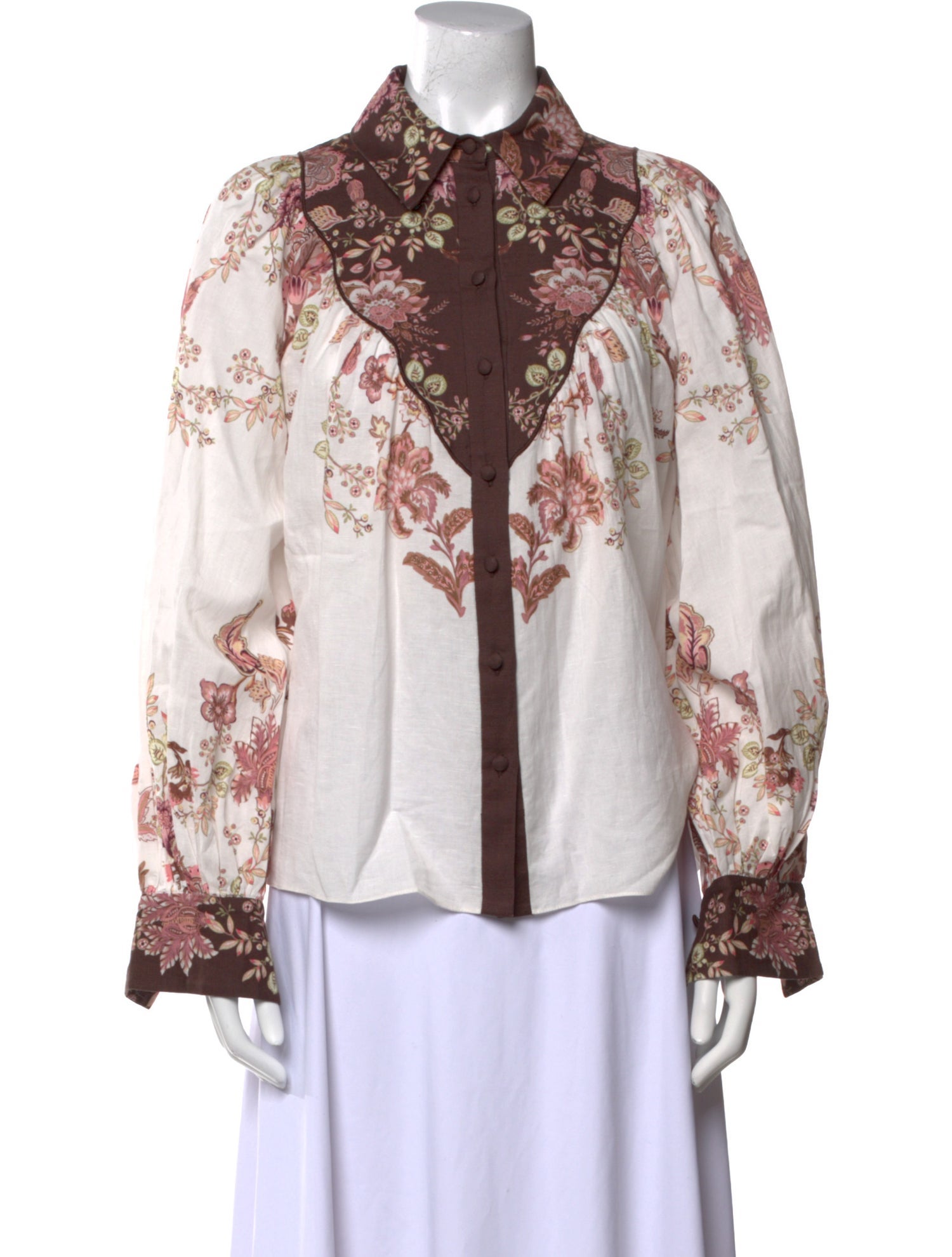 Hemant and Nandita Linen Floral Print Button-Up Top