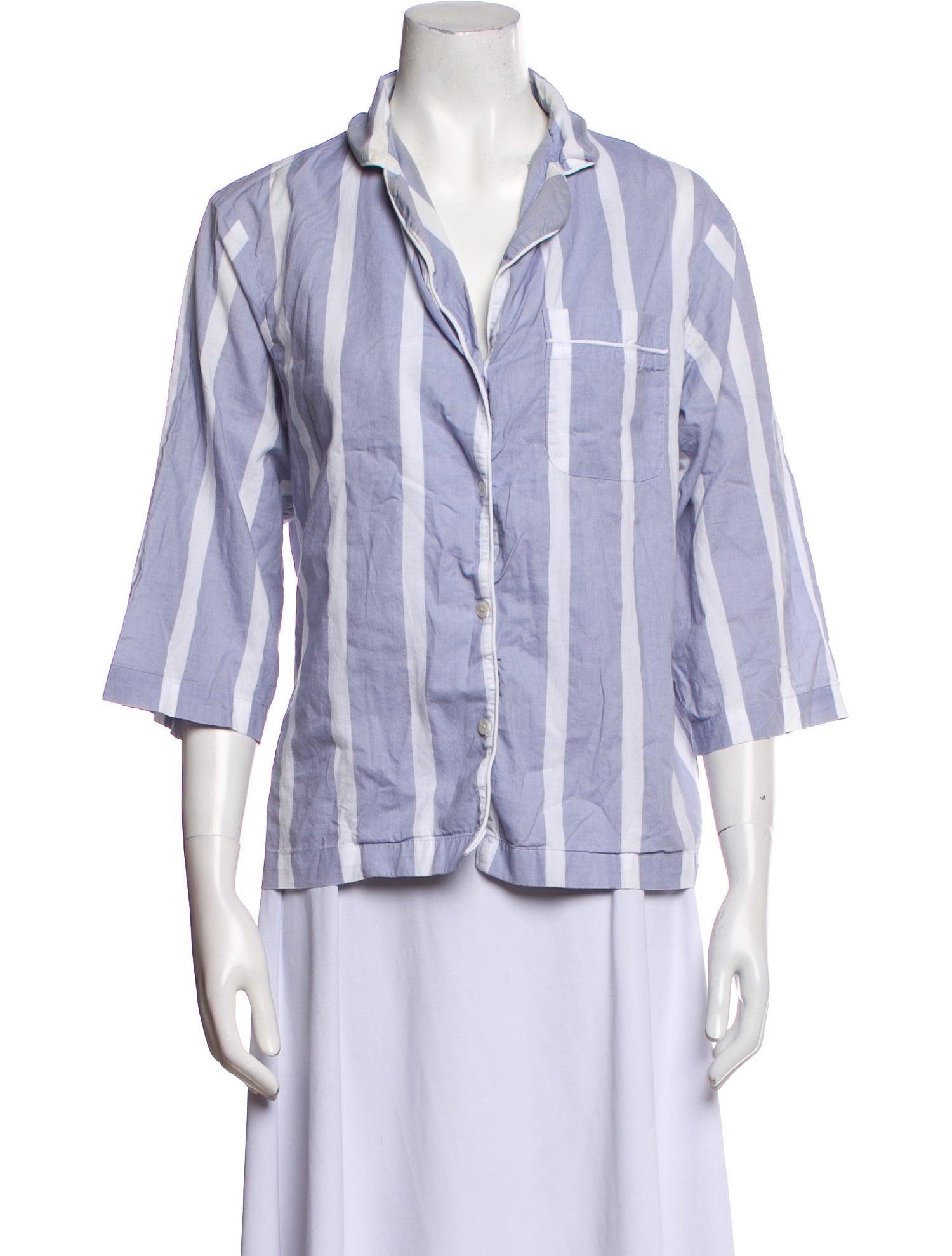 Honna Striped Three-Quarter Sleeve Button-Up Top