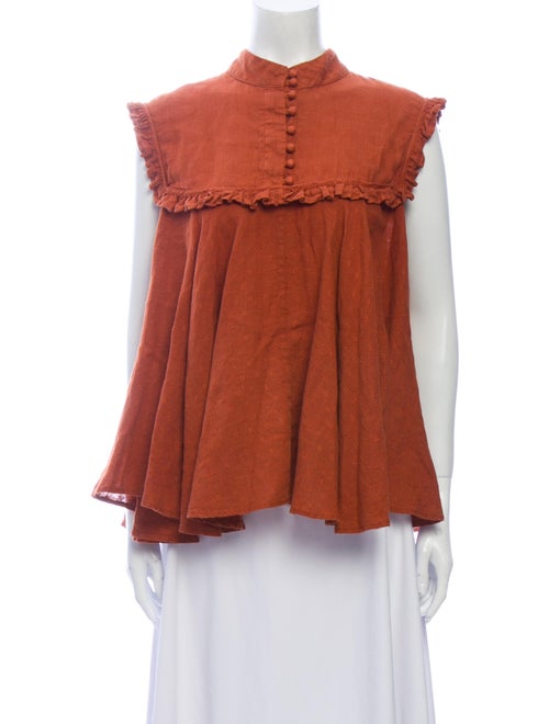 Hannes Roether Linen Mock Neck Blouse Brown