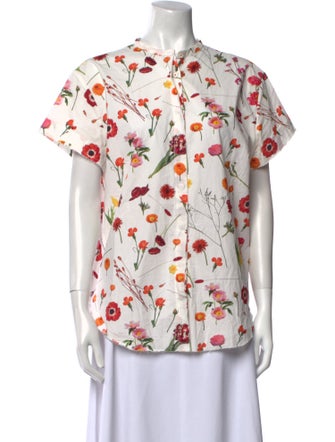 Hannoh Wessel Floral Print Crew Neck Button-Up Top