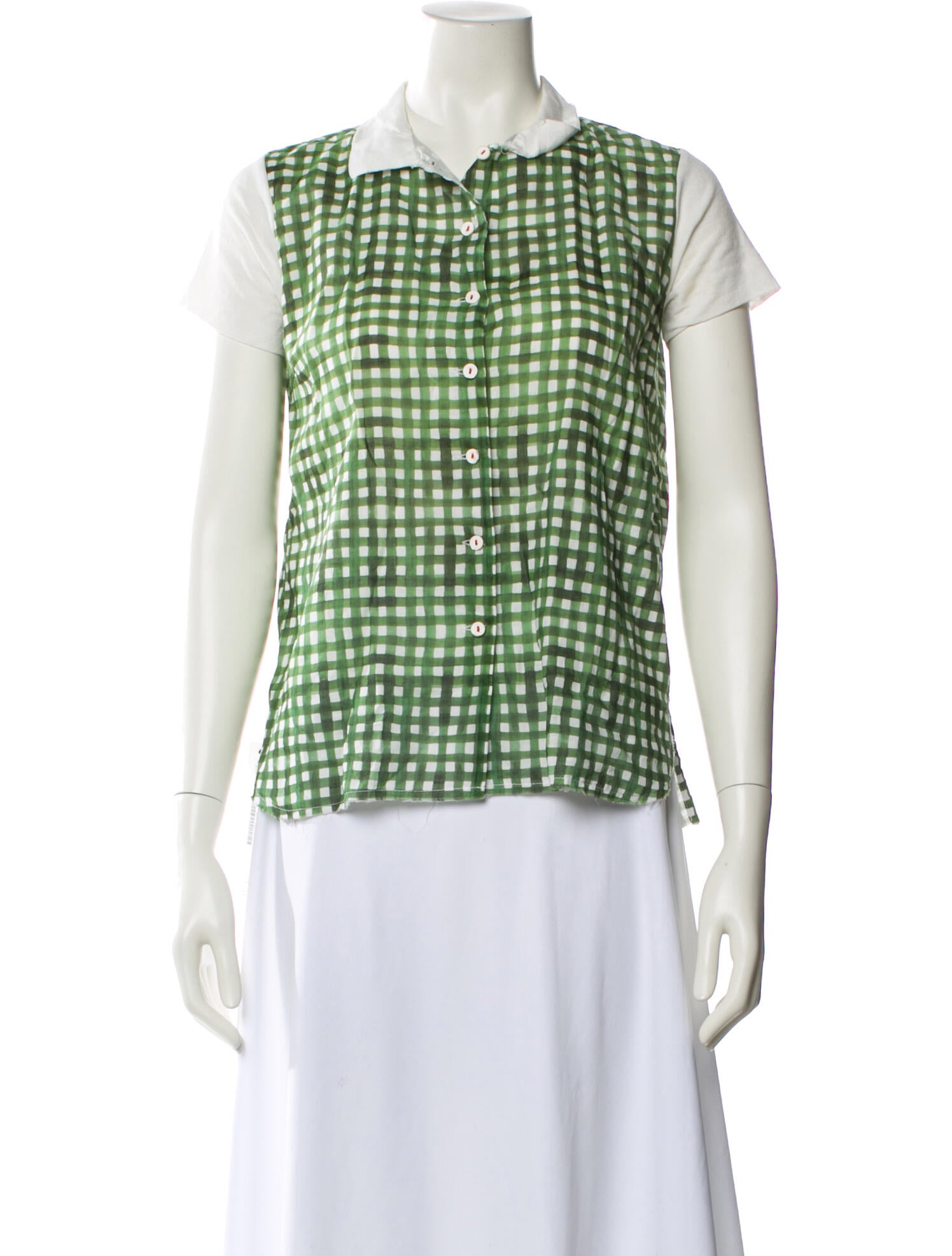 Hannoh Wessel Plaid Print Short Sleeve Button-Up Top