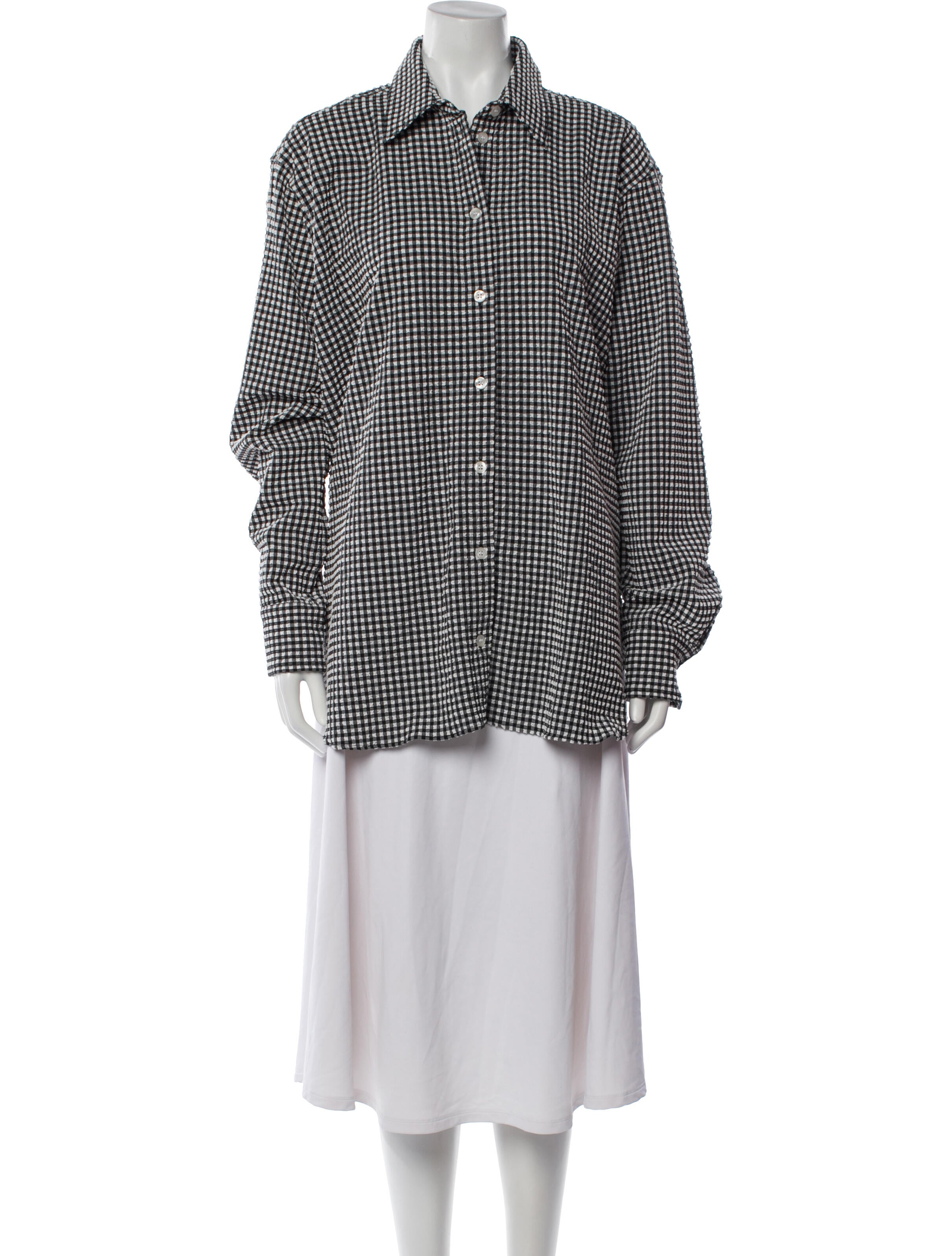 Hunza G Plaid Print Long Sleeve Button-Up Top w/ Tags