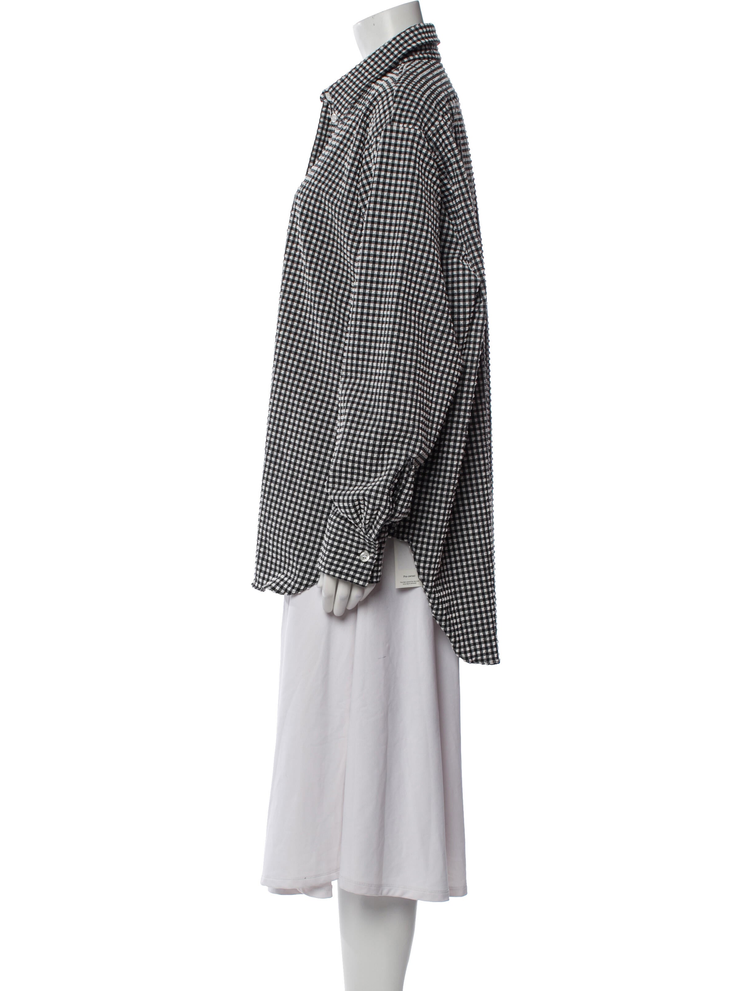 Hunza G Plaid Print Long Sleeve Button-Up Top w/ Tags