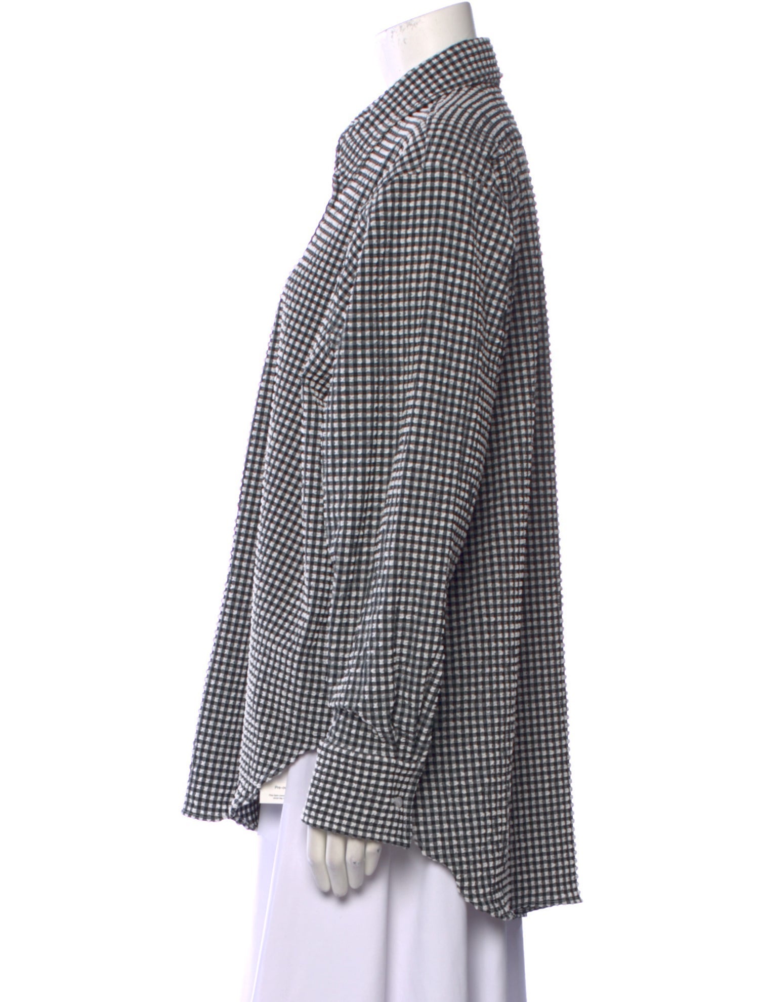 Hunza G Plaid Print Long Sleeve Button-Up Top