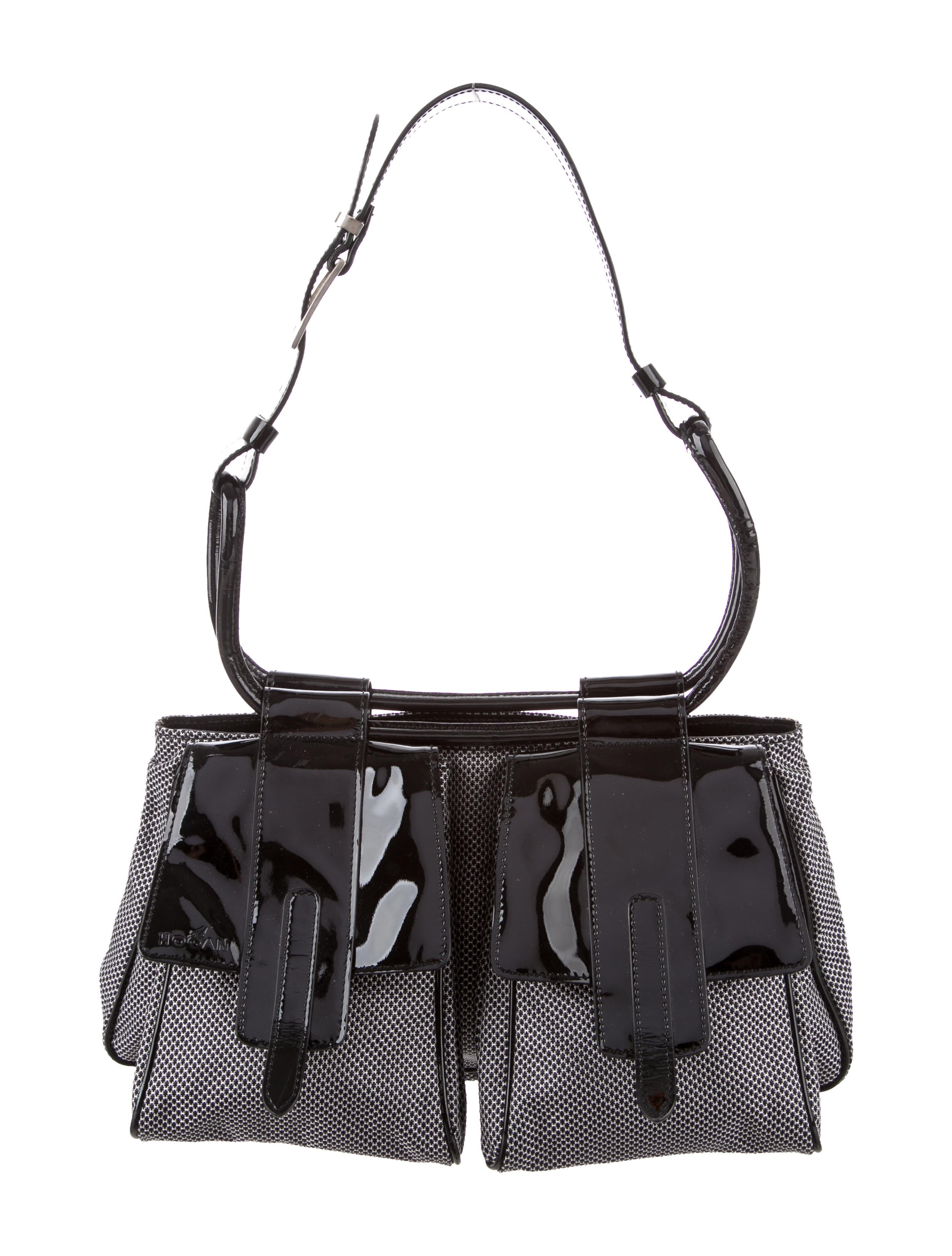 Hogan Patent Leather Trimmed Woven Bag Handbags Who20708 The Patent Leather Trimmed Woven Bag