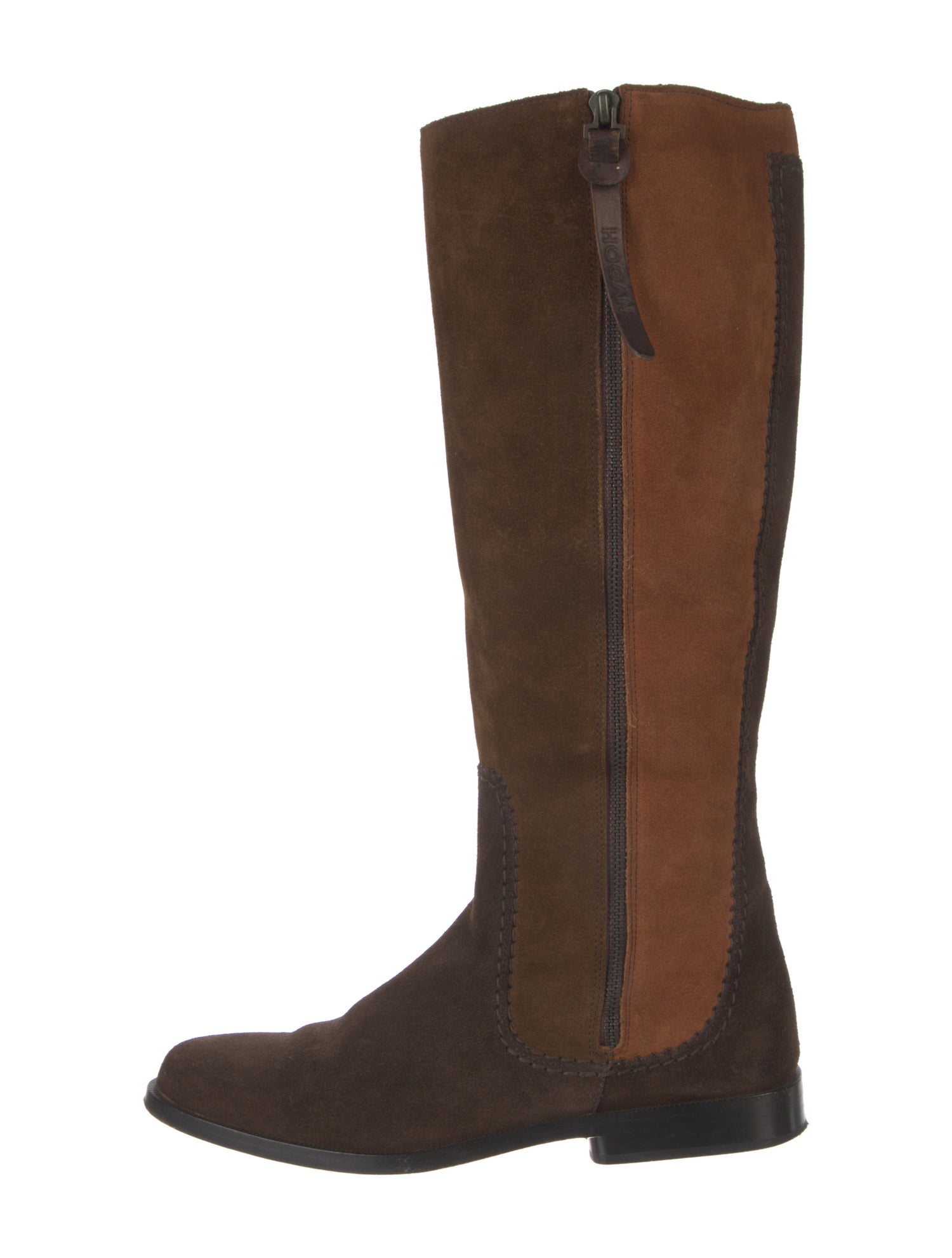 Hogan Suede Colorblock Pattern Riding Boots