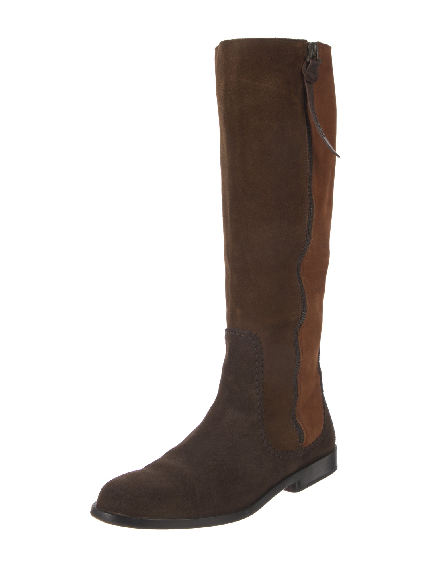 Hogan Suede Colorblock Pattern Riding Boots