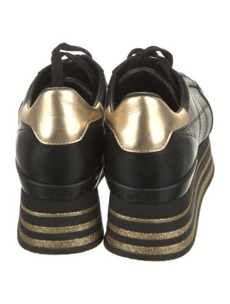 Hogan Patent Leather Glitter Accents Wedge Sneakers