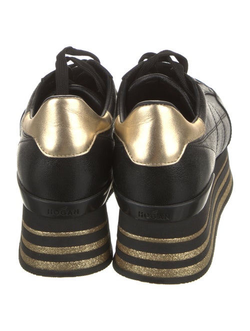 Hogan Patent Leather Glitter Accents Wedge Sneakers