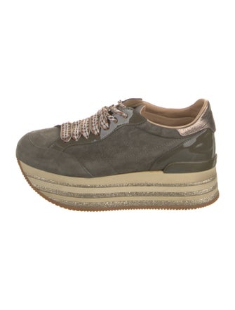 Hogan Suede Glitter Accents Wedge Sneakers