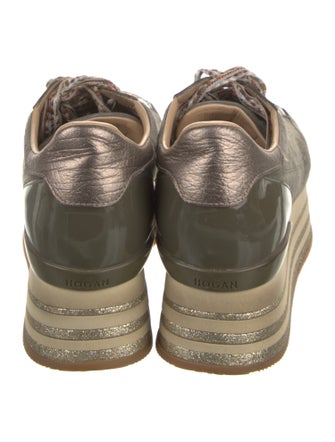 Hogan Suede Glitter Accents Wedge Sneakers