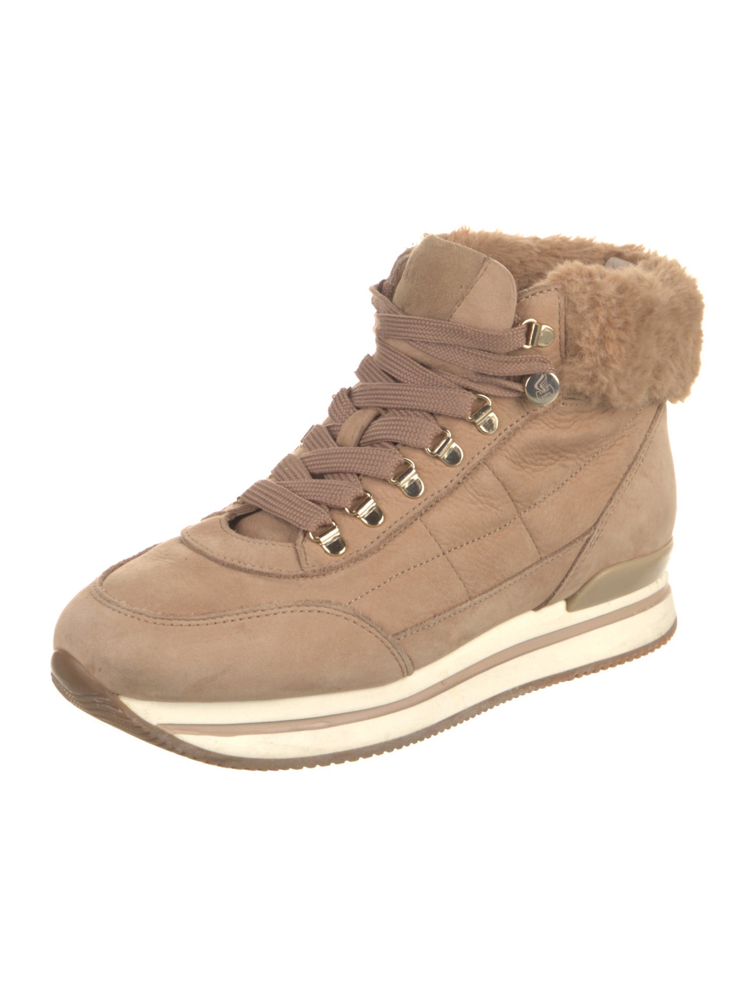 Hogan Suede Faux Fur Trim Wedge Sneakers