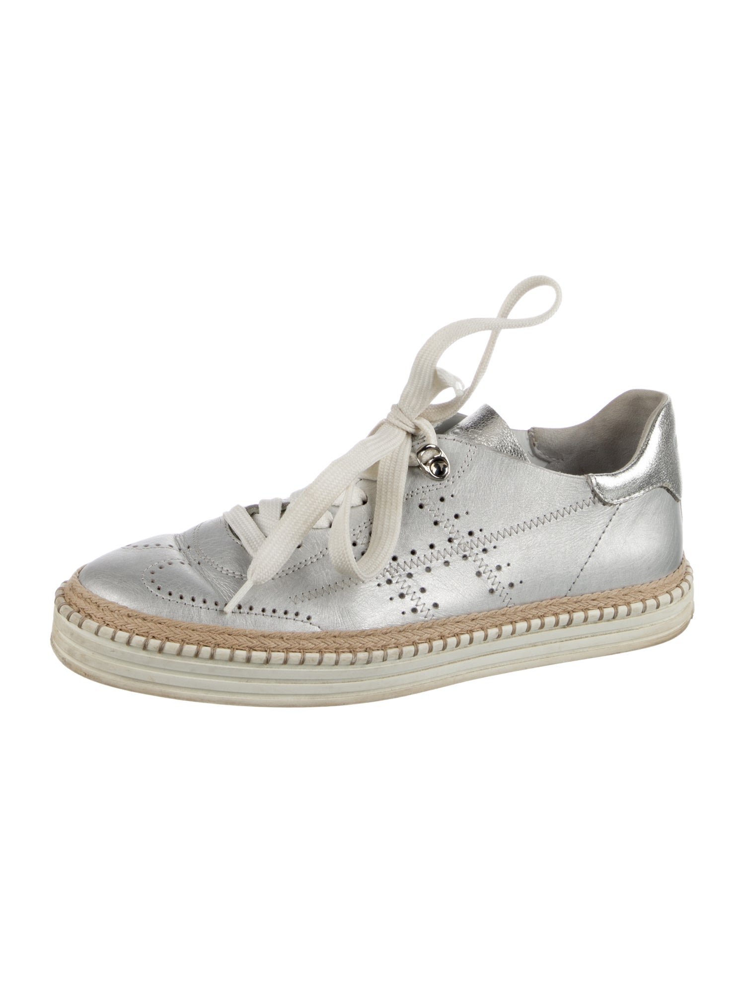 Hogan Leather Whipstitch Trim Espadrille Sneakers