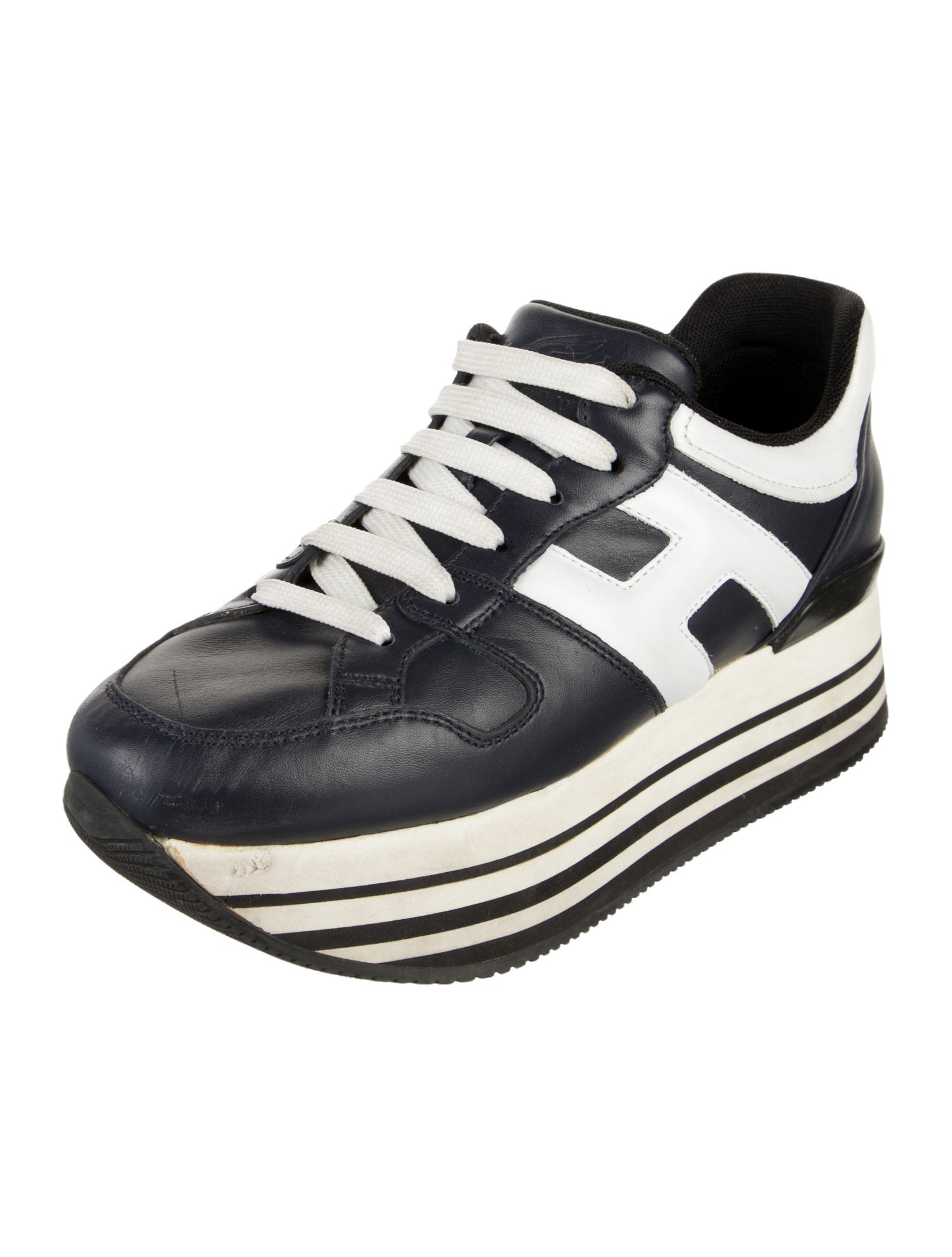 Hogan Leather Colorblock Pattern Wedge Sneakers