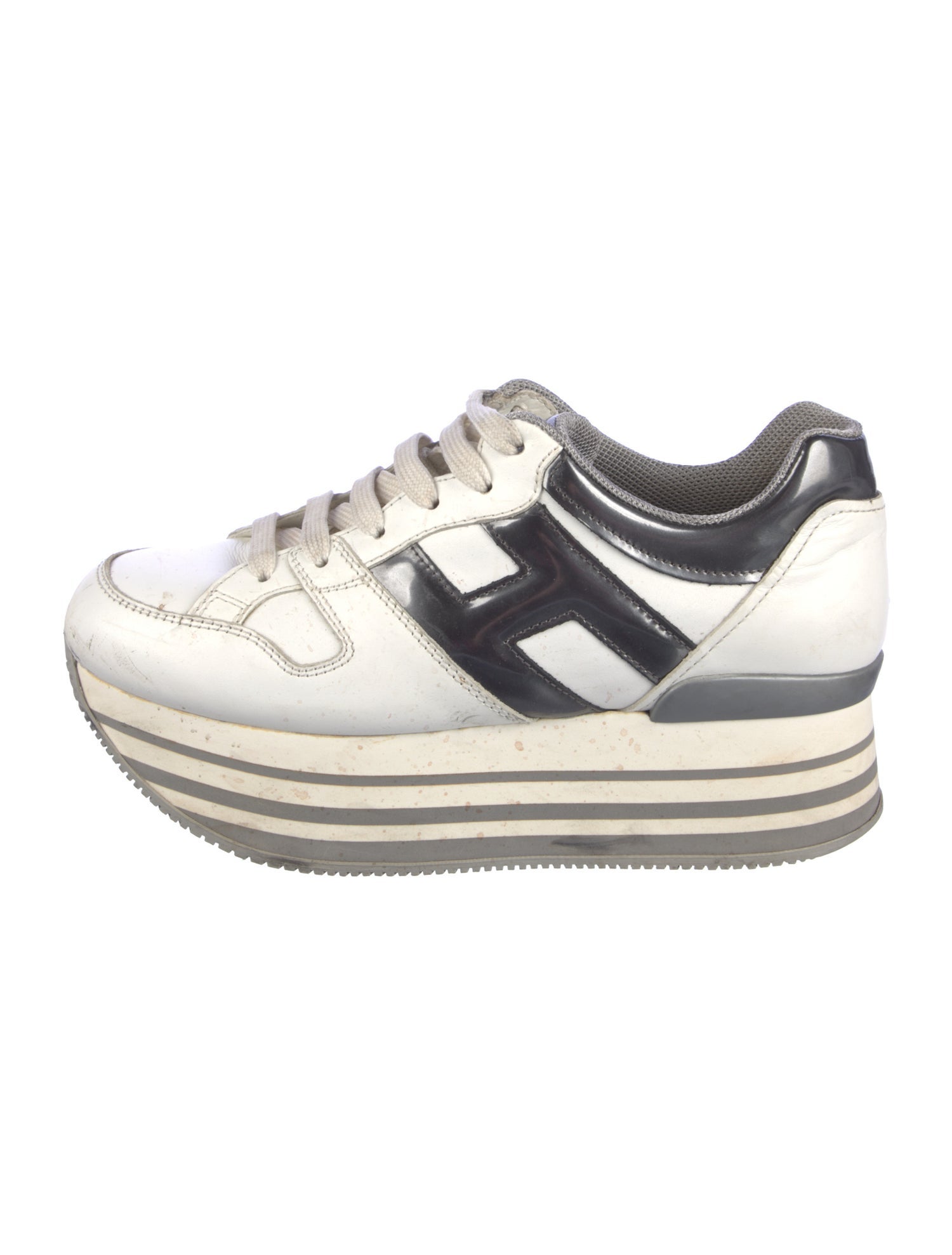 Hogan Leather Colorblock Pattern Wedge Sneakers