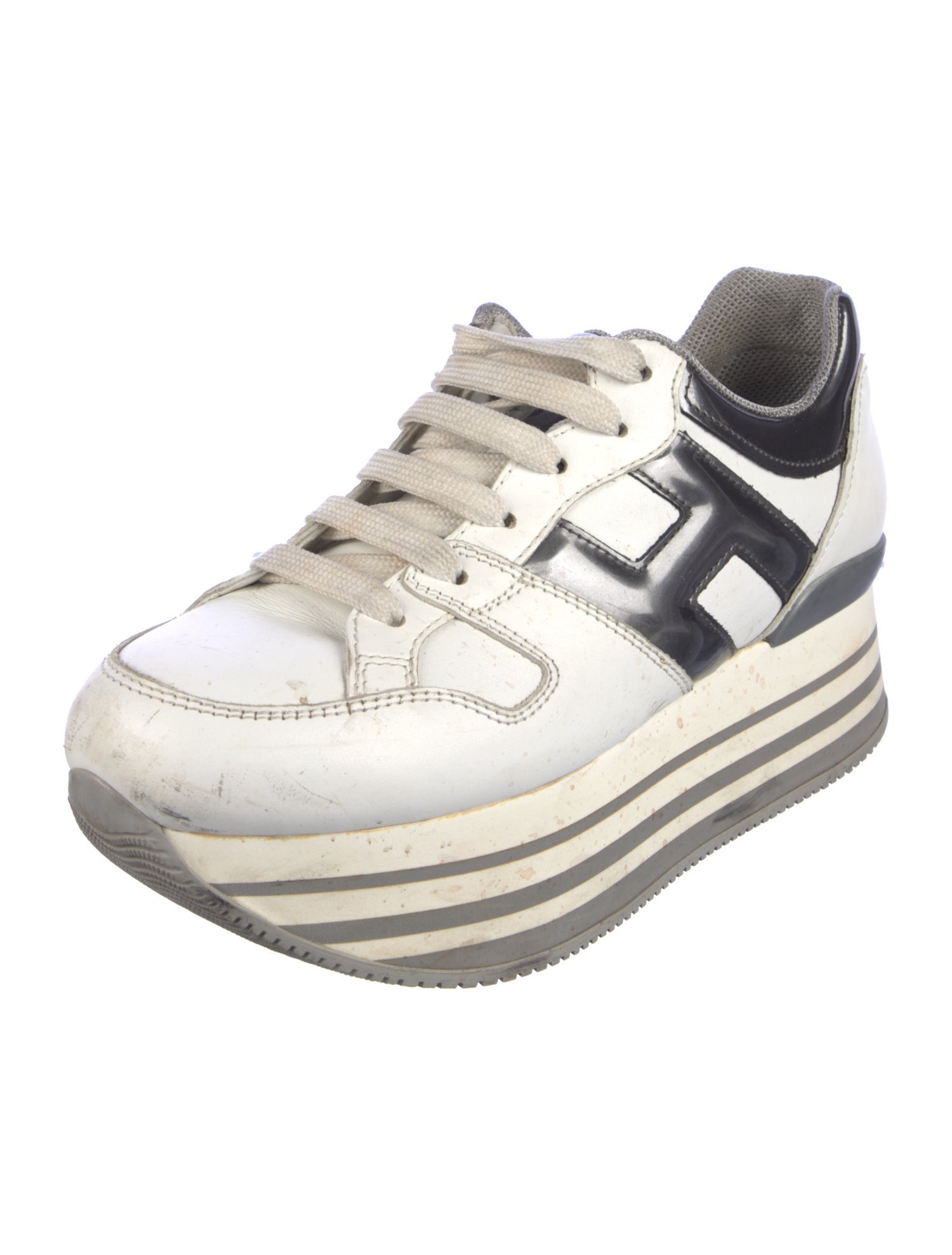 Hogan Leather Colorblock Pattern Wedge Sneakers