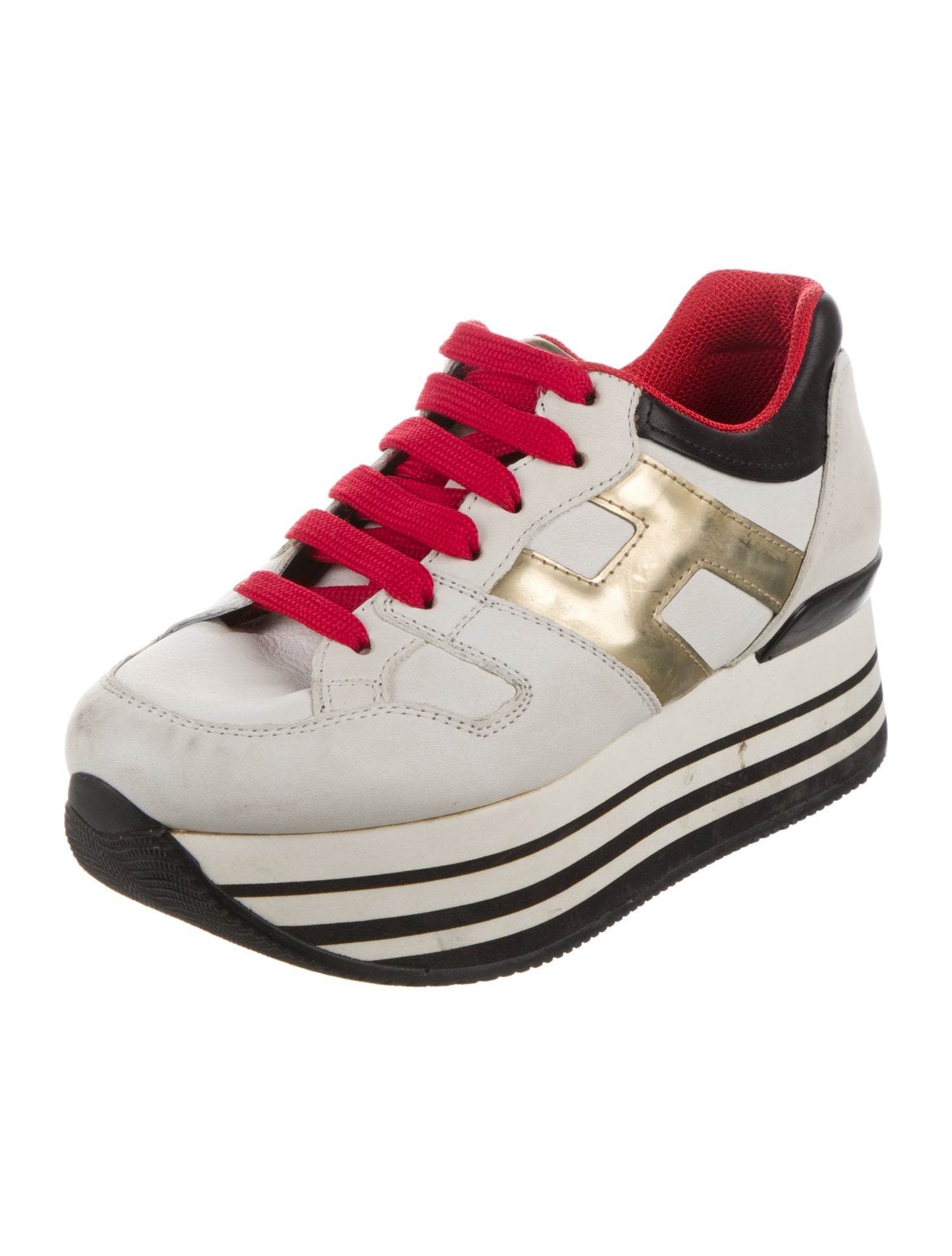 Hogan Leather Colorblock Pattern Sneakers