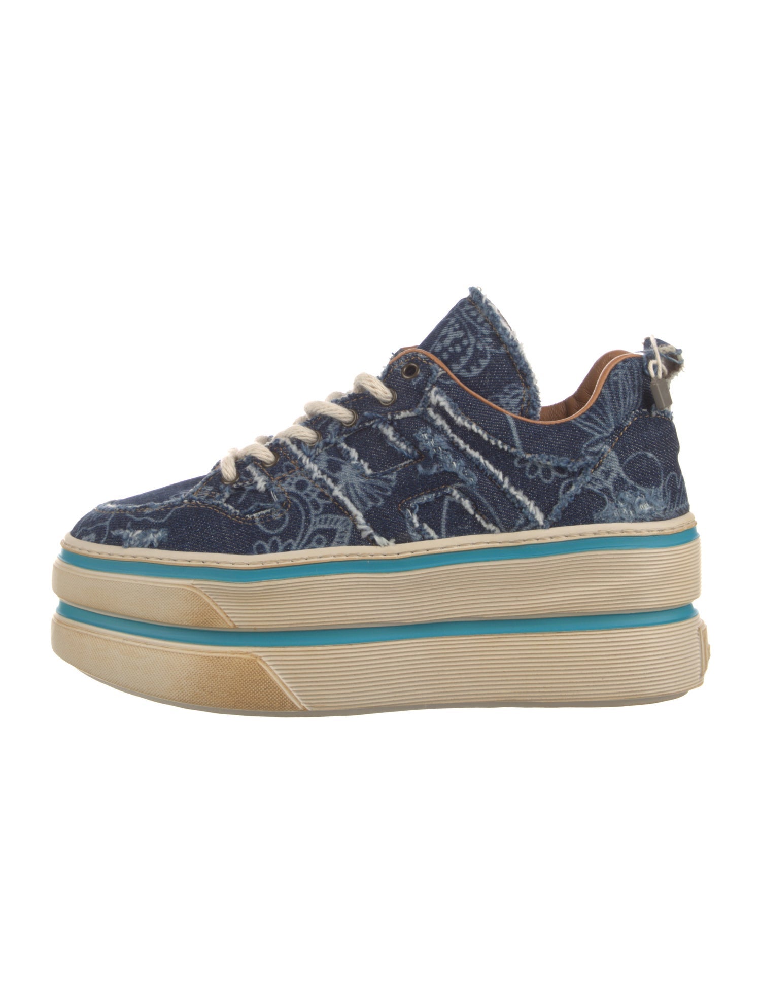 Hogan Denim Colorblock Pattern Chunky Sneakers
