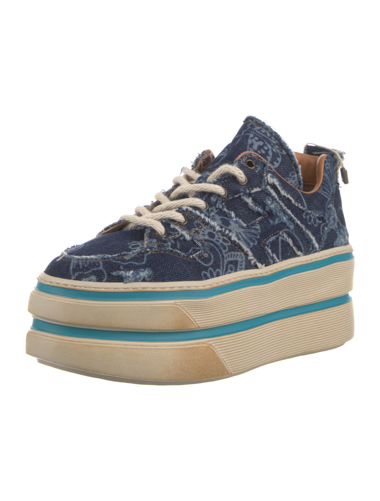 Hogan Denim Colorblock Pattern Chunky Sneakers