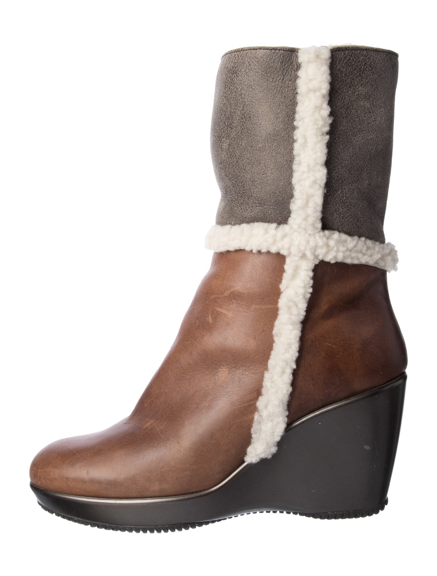 Hogan Leather Colorblock Pattern Boots